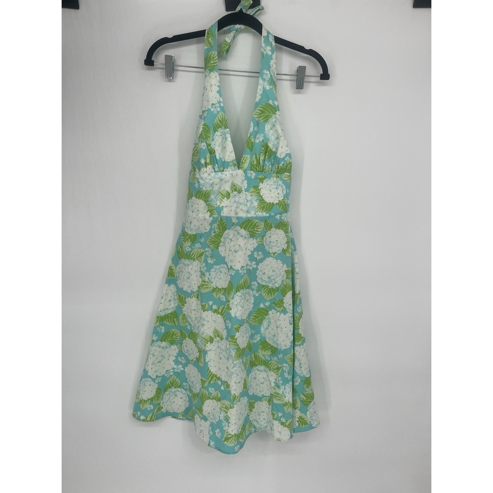 Anthropologie Eva Franco Women's Green Blue Floral Halter Knee Length Dress 2